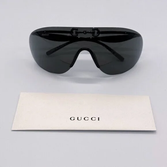NEW AUTHENTIC GUCCI GG1656S 001, BLACK METAL OVERSIZED MASK SUNGLASSES G…